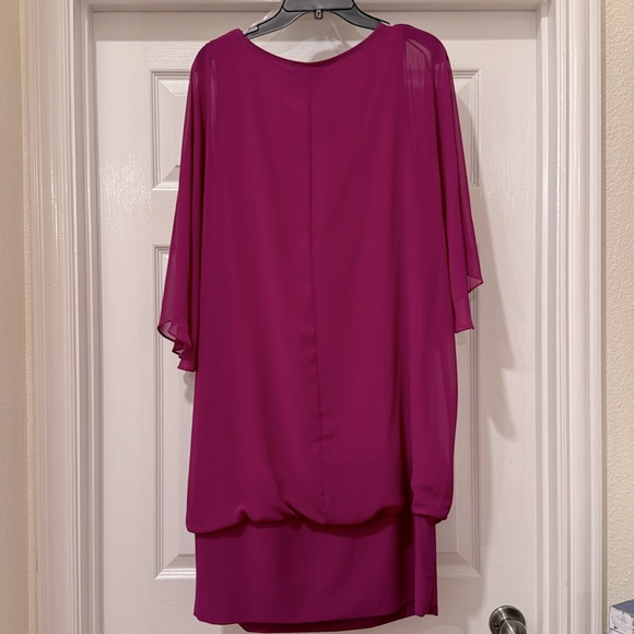 Deep plum Blouson Dressy Dress with sheer overlay - Picture 6 of 6